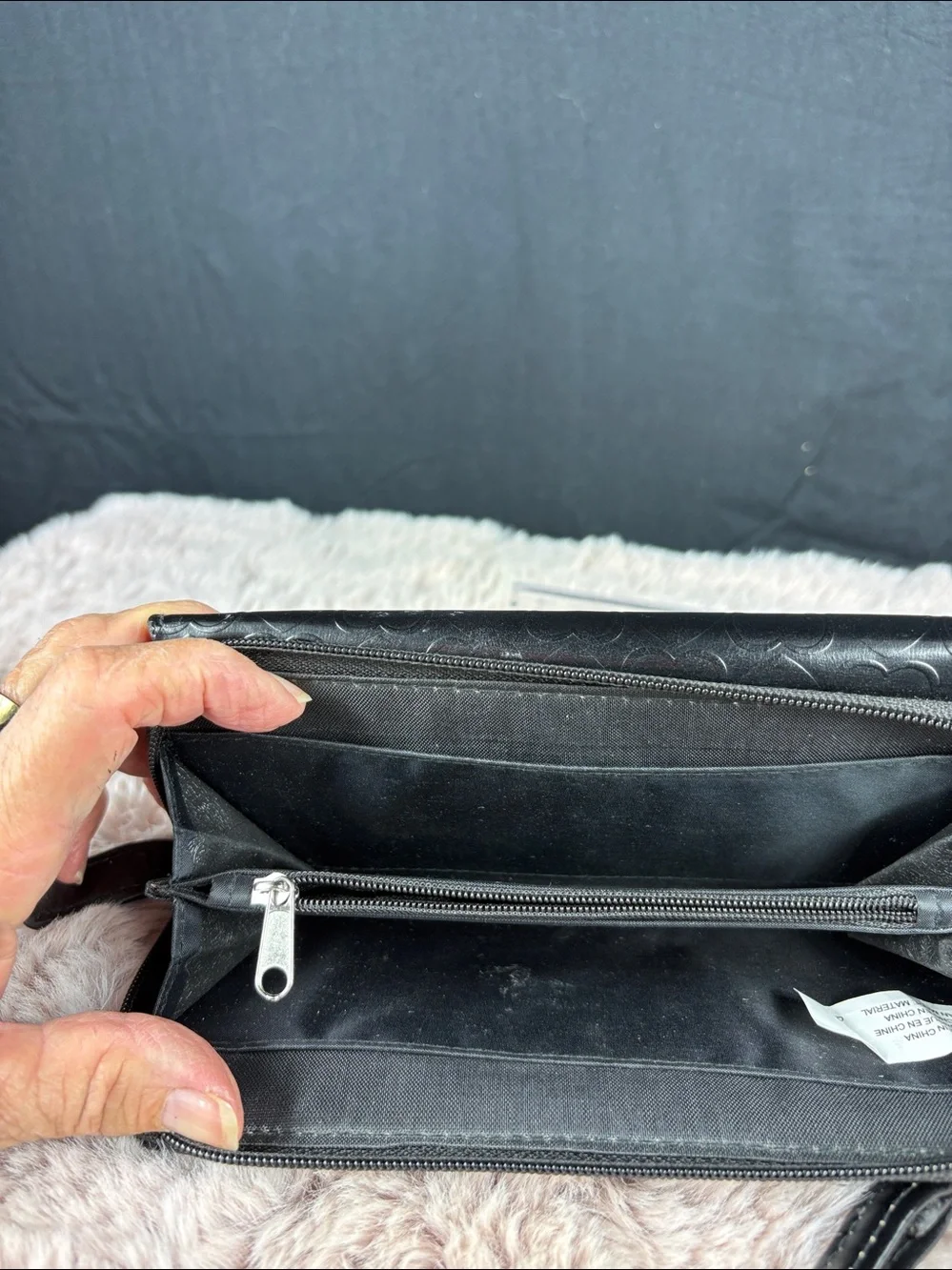 Black Heart Embossed Wristlet Clutch Wallet Heart Charm